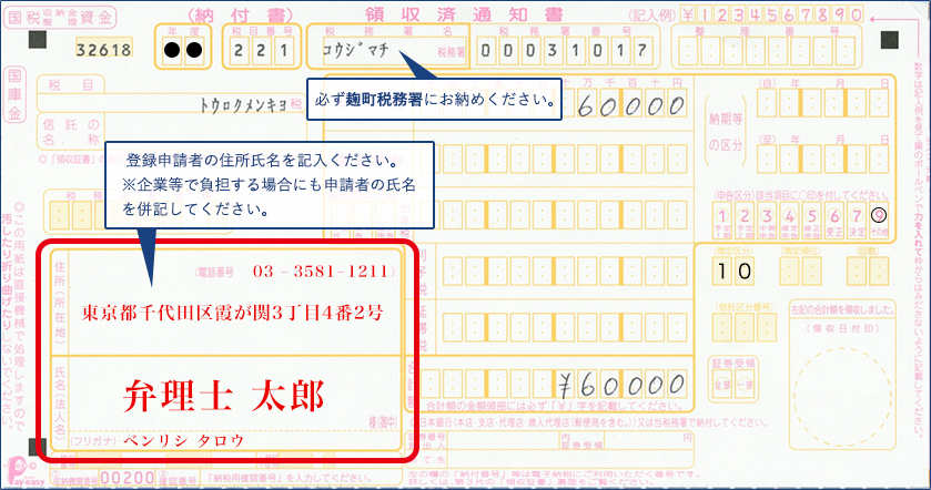 登録免許税の納付について